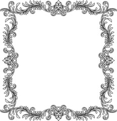 A filigree heraldic crest motif floral pattern border frame. Original design in a vintage style.