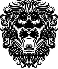 Lion head, an original illustration in a retro woodcut etching vintage style