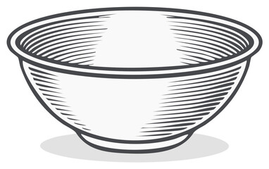 Vintage Woodcut Style Bowl Illustration with Hatching Detail