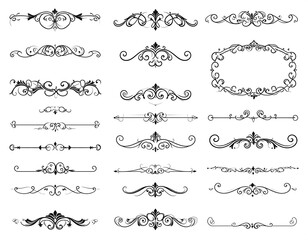 Collection of elegant vector flourish design elements for creating borders and dividers