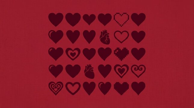 decorative wide web header template radiates love with vibrant heart icons on rich red backdrop