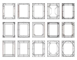 Collection of fifteen wireframe frames for photography and design illustrations