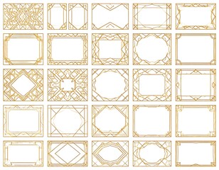 Collection of elegant golden art deco frames, borders, and design elements in vector format