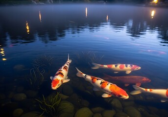 Picture of koi fish in a pond, fish in the water