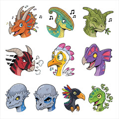 Obraz premium Collection of nine colorful dinosaur head illustrations