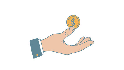 Conceptual illustration showcasing a hand holding a dollar coin symbolising financial investment