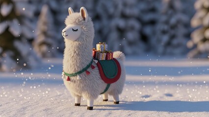 Plush Llama Delivering Christmas Gifts