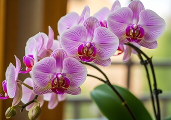 pink orchid on a green background
