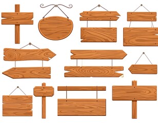 Collection of Unique Cartoon Wooden Sign Boards and Directional Arrows Variety