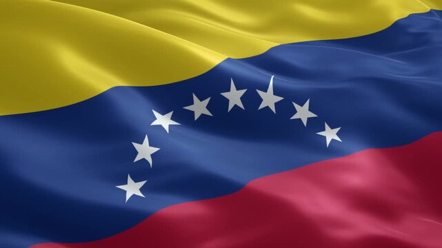 Venezuela flag waving dynamically, vibrant colors in motion, national pride and patriotic symbol for news, documentaries, and global event coverage