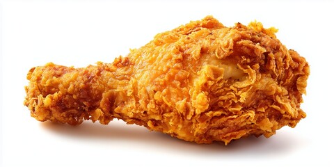 Crispy fried chicken leg isolated on white, golden crunchy texture
