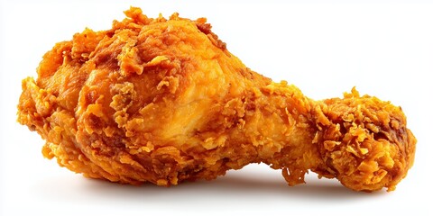 Crispy fried chicken leg isolated on white, golden crunchy texture
