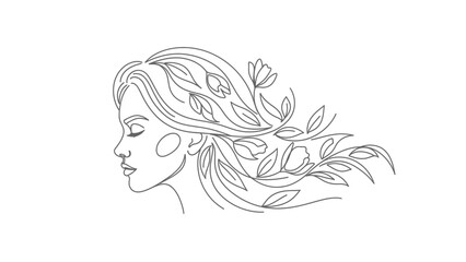 Fototapeta premium Elegant woman with floral hair design for beauty brand or wellness promotion