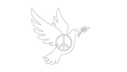 Fototapeta premium Peace dove with olive branch, symbol of hope and freedom in simple line art style