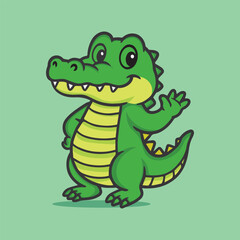 Cute crocodile waving hand cartoon vector icon illustration sticker