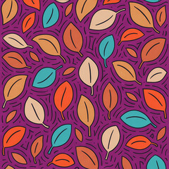Vibrant Leaf Pattern on Purple Background