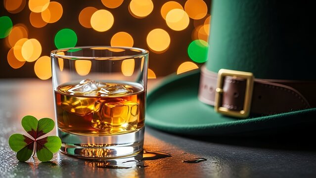 Enjoy whiskey and clover during St Patrick's Day celebration event - Powered by Adobe