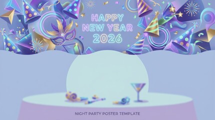 night party poster template in abstract style featuring party hats