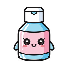 Cute Kawaii Bottle with Sparkling Eyes and Smiling Face.