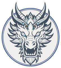 Obraz premium Intricate Eastern Dragon Head Logo Design with Horns in a Circular Frame