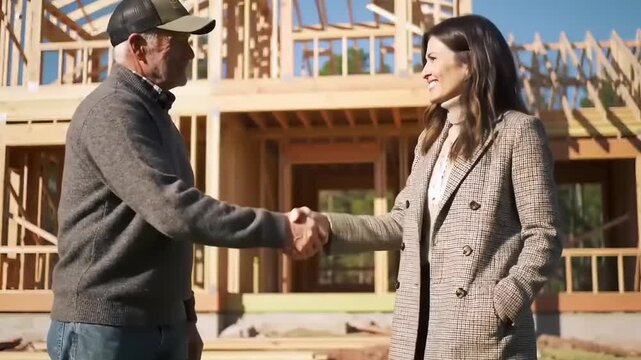 Agreement Handshake at Construction Site.
