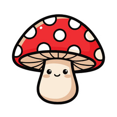 Cute Cartoon Mushroom with Red Cap and White Spots.