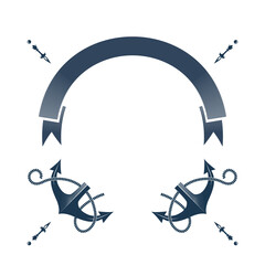 decorative emblem design, stylish monochrome vector crest with symmetrical banner and decorative