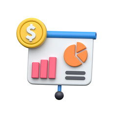 Presentation board with bar and pie charts concept of business analytics 3d illustration