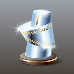 Celebratory award with reflective surfaces, showcasing polished geometric awards under lighting