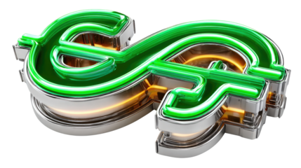 Glowing Dollar Sign: A vibrant, neon green dollar sign glows, representing wealth, value, and financial success. A symbol of prosperity.