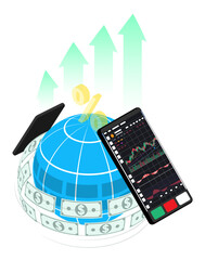 Isometric International traders on online platform make a profitable trade deal. Cartoon 3D vector concept isolated on white background