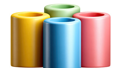 Vibrant Cylinder Sculptures: A dynamic display of colorful cylinder sculptures arranged to celebrate form, shape, and hue. The artwork exudes a modern, abstract aesthetic.