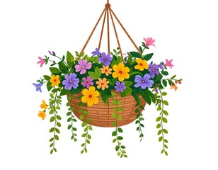 Delightful Hanging Basket of Colorful Flowers, a Beautiful Floral Arrangement