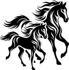 Horse silhouette hand drawing logo design