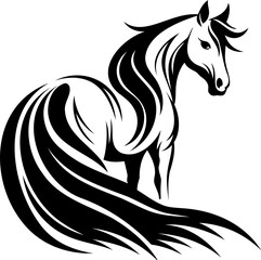 Horse silhouette hand drawing logo design