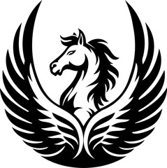 Horse silhouette hand drawing logo design