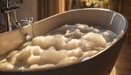 Luxury Bath Mockup A Serene and Bubbling Bathtub Filled with Foam, Perfect for Relaxation and Self-Care