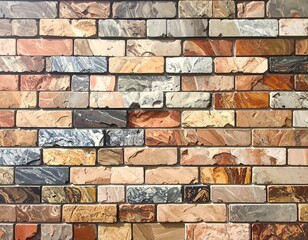 Detailed Multi-Colored Brick Wall Backdrop with Varied Textures and Patterns