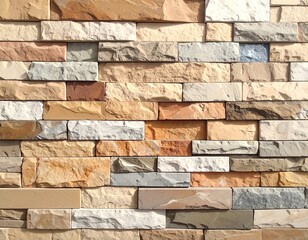 Detailed close-up of an expertly constructed stone brick wall with varied tones