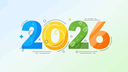 Vibrant 2026 Creative Year Number Illustration for Celebratory Events and Future-Oriented Graphic Designs