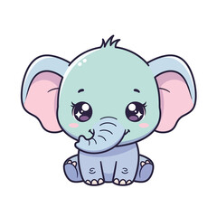 Adorable Baby Elephant Cartoon Illustration with Big Eyes and Cute Trunk.