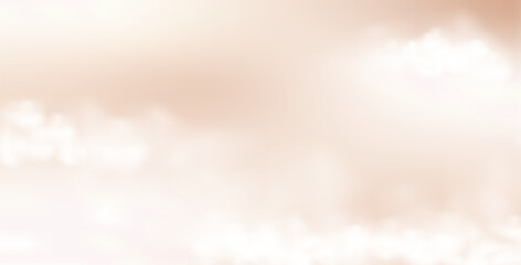 Soft beige clouds background. Peach creamy sky with gentle pastel colors. The smooth gradient effect creates a dreamy, relaxing mood. Perfect neutral vector background.