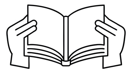 Continuous line drawing of a hand gently holding an open book, emphasizing simplicity and elegance in design..eps