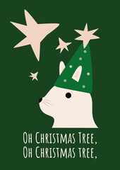 White Animal in Green Party Hat with Holiday Stars
