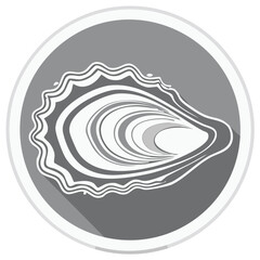 Fototapeta premium Monochrome Oyster Shell Illustration on Grey Roundel, Seafood Delicacy and Coastal Cuisine