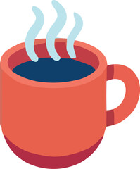 Isometric illustration of a steaming hot beverage in a red mug isolated on