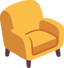Isometric illustration of a comfortable yellow armchair isolated on