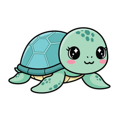 Adorable Cartoon Turtle with Big Eyes and a Sweet Smile.