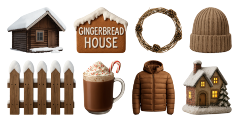 PNG Cozy winter holiday elements collection, transparent background