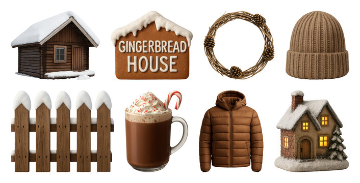 PNG Cozy winter holiday elements collection, transparent background